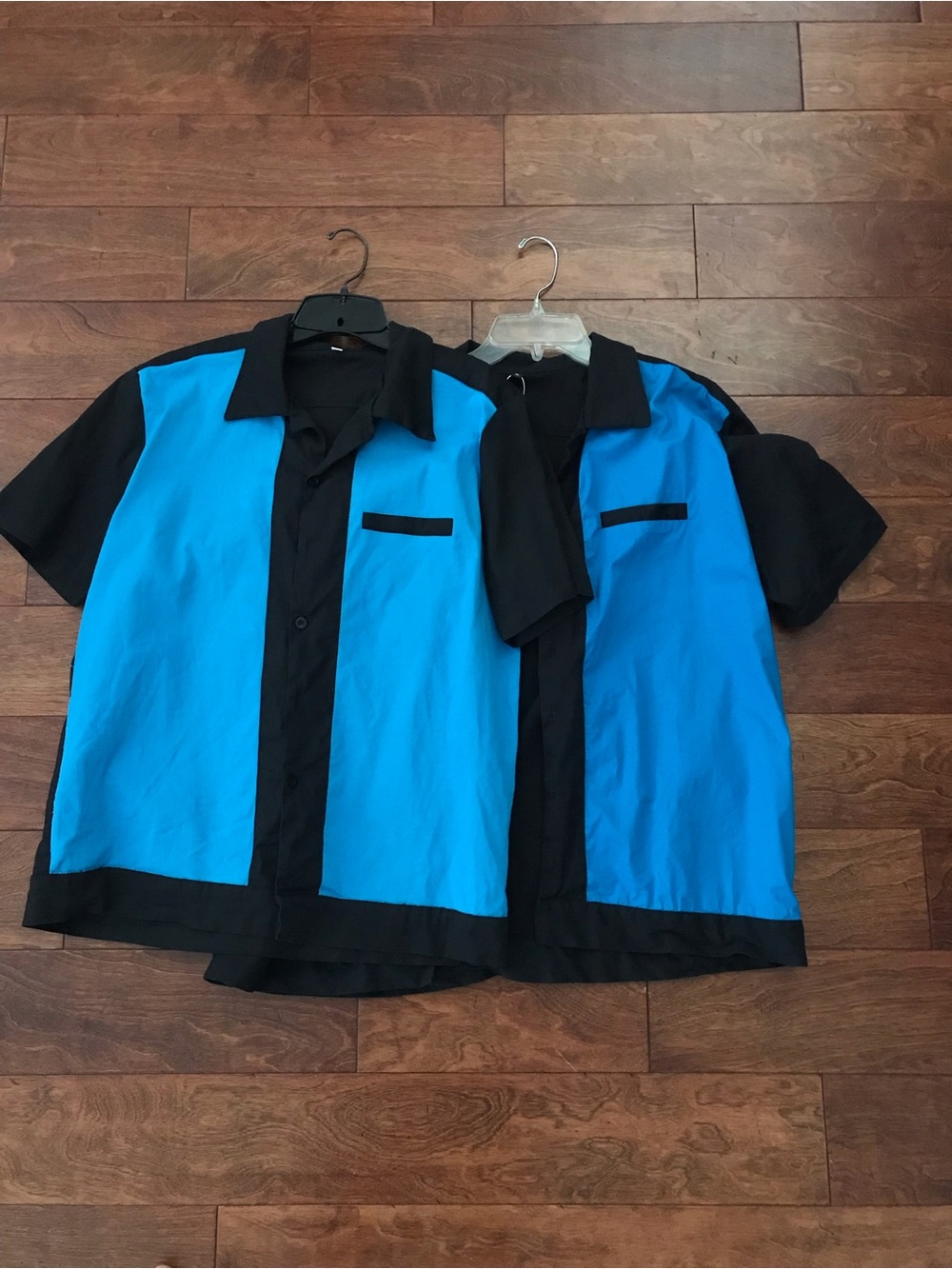 Blue and Black Short-Sleeve Bowling Shirts. XL and L.